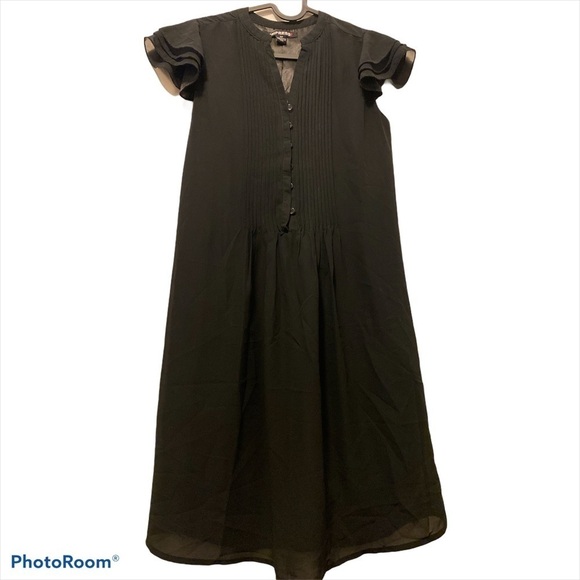 Impress  Black pleated chiffon cap ruffle sleeves dress - Picture 1 of 9